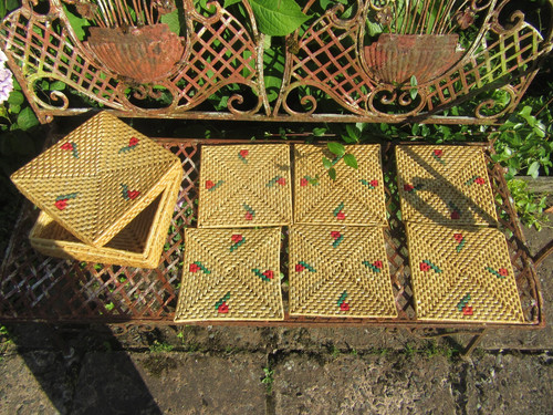 Vintage straw rattan woven - straw,