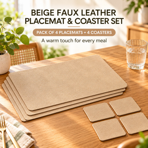 Beige faux leather table - leather,