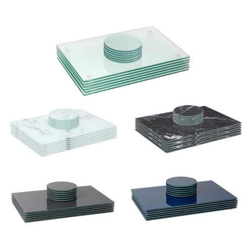 12pc glass placemats round - &,